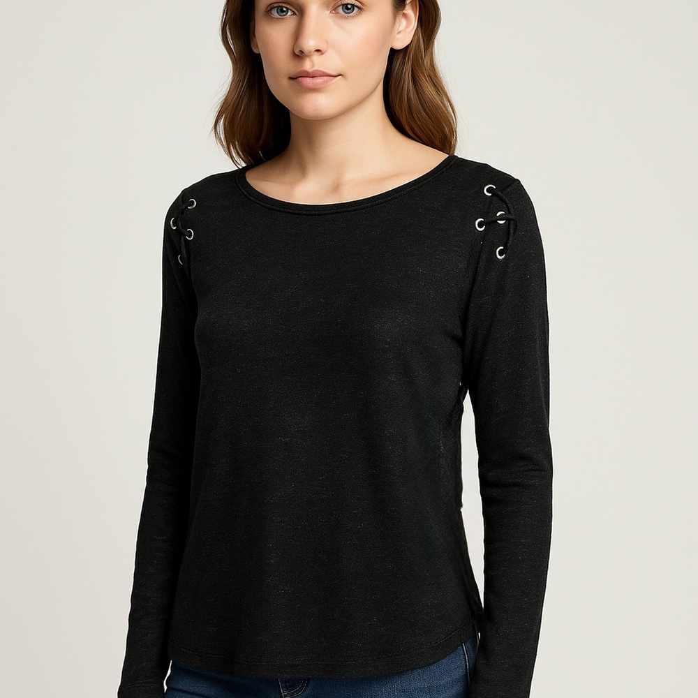 Generation Love Women’s Black Linen Lace-Up Top – Size M